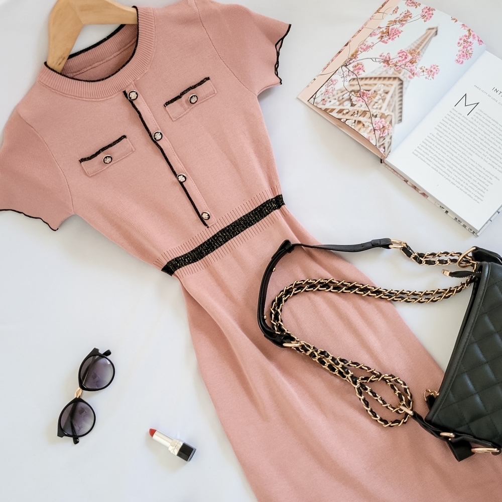 CECILIA - Ribbed Knit Dress (Pink)